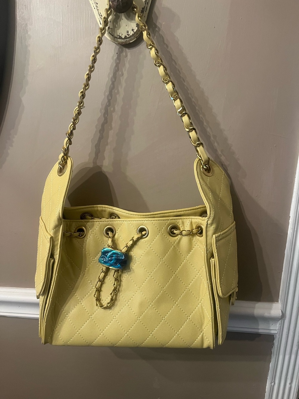 Chanel look a like Yellow Quilted Shoulder Bag with Chain Strap